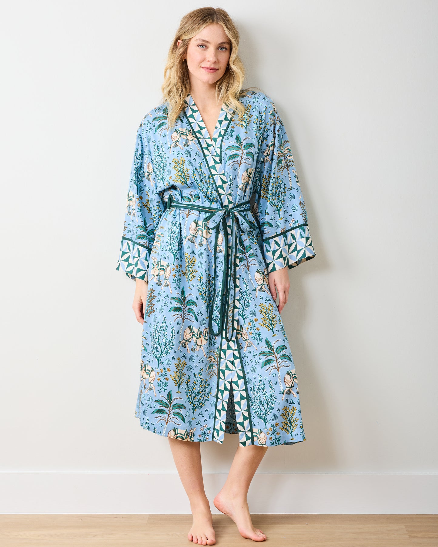Camel's Courtyard - Eco Satin Robe - Slate Blue - Printfresh