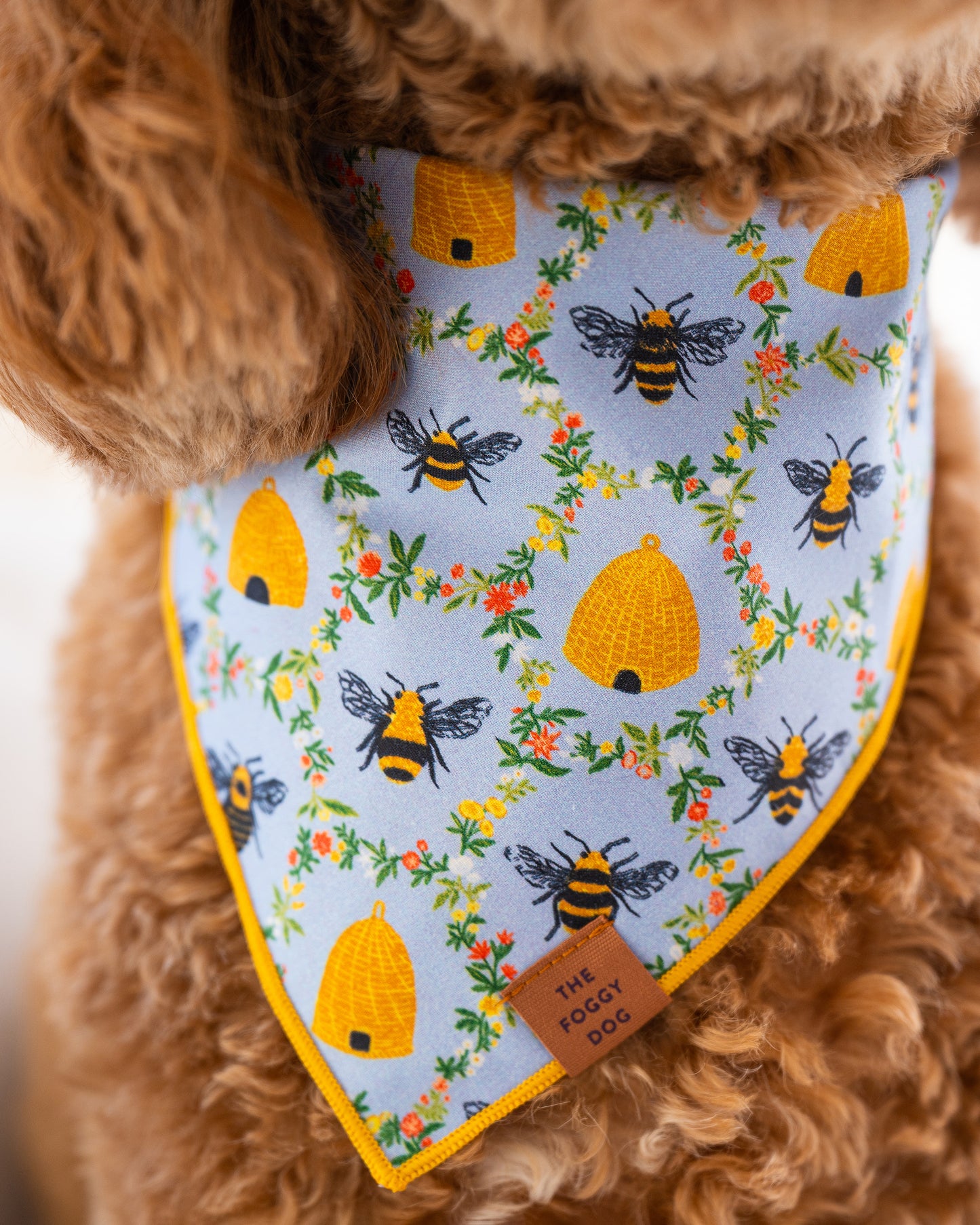 PF x The Foggy Dog Sweet Bee - Dog Bandana - Soft Blue - Printfresh
