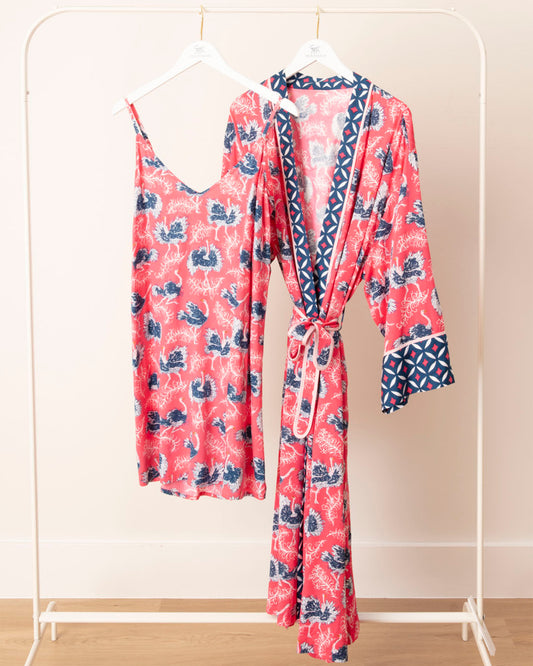 Ostrich Dance - Eco Satin Robe & Chic To Sleep Shortie - Fancy Pink - Printfresh